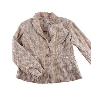 Cabi Women's Beige Checkered Blazer Jacket Small Cotton Button‎ Front gingham
